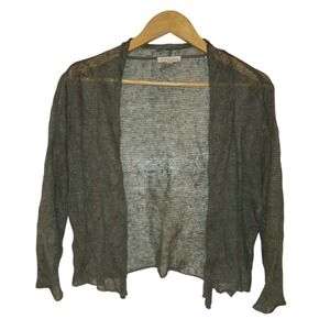 Eileen Fisher Cardigan Sweater Linen Blend Open Front Medium Italian Yarn Green